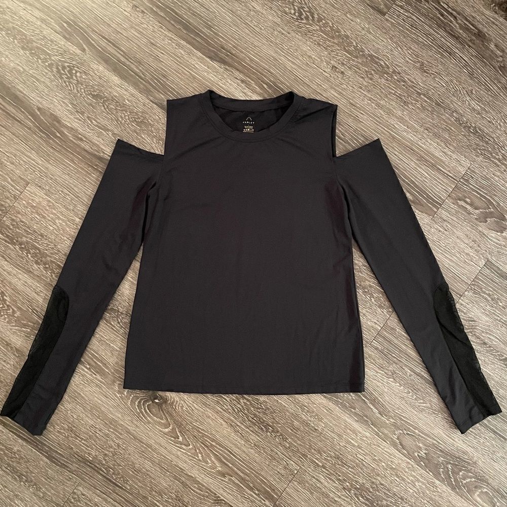 Varley Rennie Black Long Sleeve Shirt Cold Shoulder Mesh Sleeve